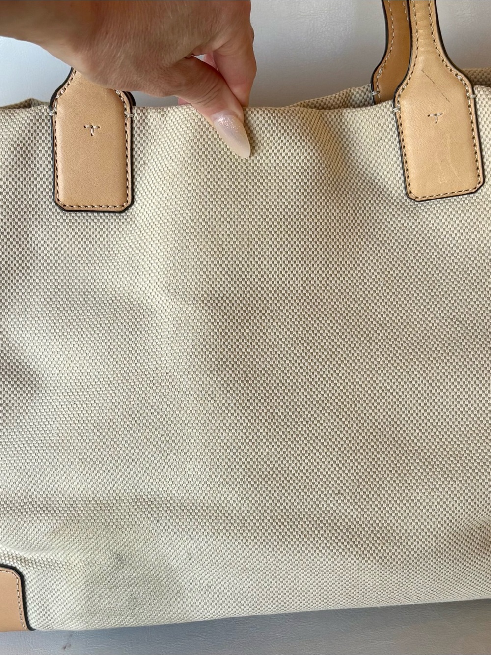 LARGE Tory Burch Ella Natural Canvas Tote with Tan Leather Trim Bag - Picture 5 of 11